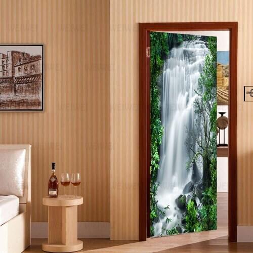 3D Door Sticker Waterfall PVC Door Sticker For Living Room Bedroom DIY PVC Self Adhesive Wallpaper Waterproof Mural Home Decals