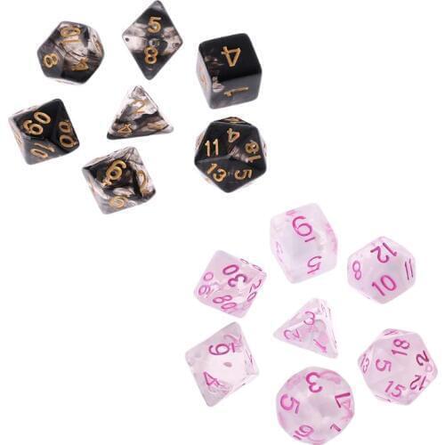 7 Pcs/Set New Game Dice Transparent Fashion Dices Multi-side Desktop Games Party Play Gifts Polyhedral Black/Pink