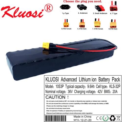 KLUOSI 10S3P 36V 9.6Ah 10Ah 36V Battery 42V Lithium Battery Pack for Xiaomi Mijia M365 Pro Ebike Bicycle Scooter with 20A BMS