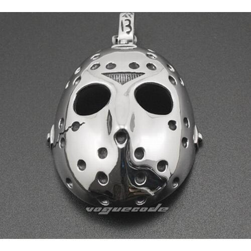Brand LINSION 316L Stainless Steel Halloween Jason Hockey Mens Biker Pendant W030 Steel Necklace 24inch