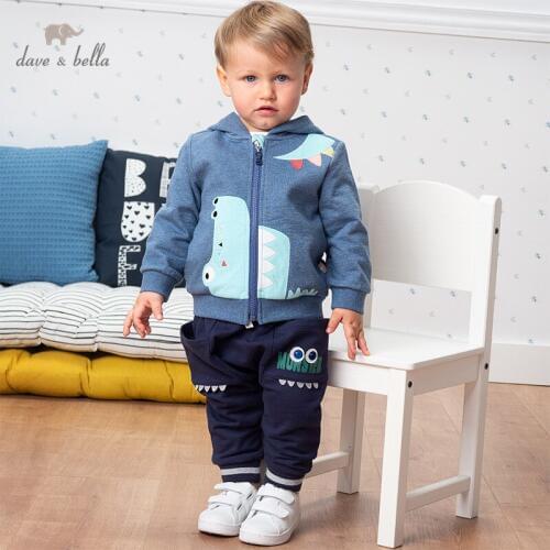 DBX13342 dave bella spring baby boys fashion cartoon hooded pockets zipper coat children tops fashion infant toddler outerwear