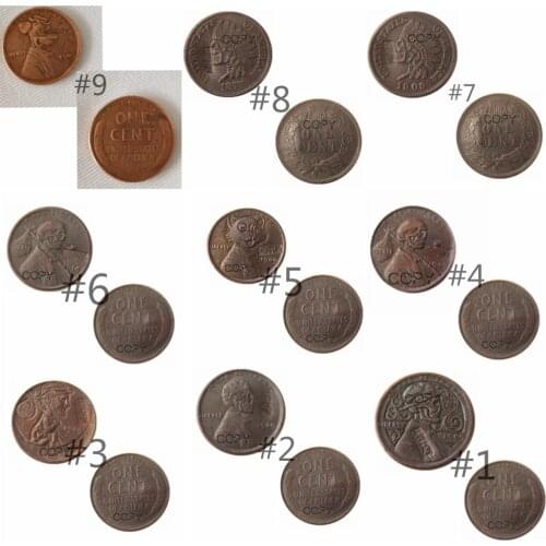 Nine differents styles Hobo Wheat Penny Or Indian head Copper Copy Coins