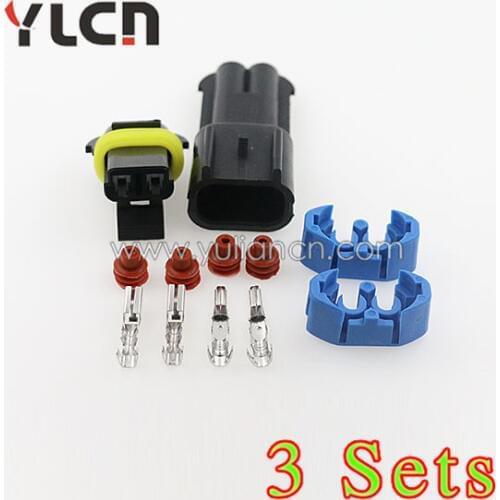 Hot selling 3 Sets Kits 2 Pin Way Brand Waterproof Seal Electrical Wire Connector For Car Plugs Set Free Shipping