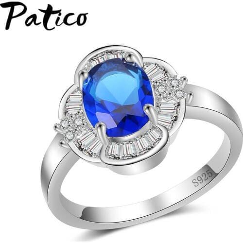 Free Shipping Fashion Style Love Precious Blue Crystal & Cubic Zirconia Oval 925 Stamped Sterling Silver Color Ring Size