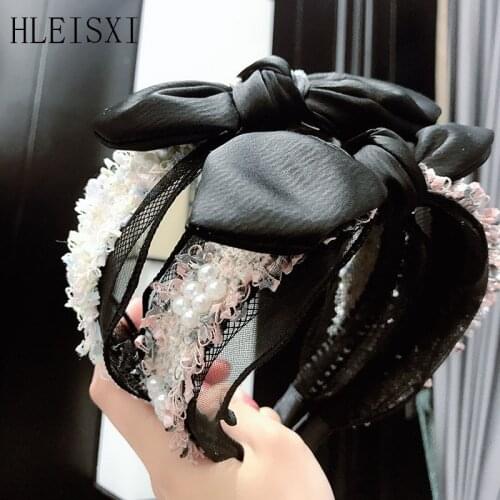 Korean New Fashion Hair Band Casual Simple Lace Mesh Pressure Hair Hoop Bow Brand Girl Hair Accessories Adult Brand Headband