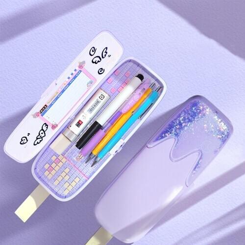 Multi-functional DIY Assembled Pencil Case Cute Pencil Box Ice Cream Quicksand Stationery Storage Holder Organizer Box for Teen
