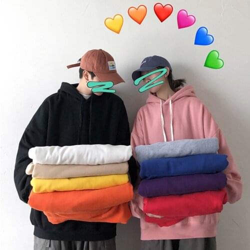 Fashion Women Fleece 10 Colors Hoodies Couple Clothes Hip Hop Solid Hooded Sweatershirts Korean Stylish Casual Pullovers Tops