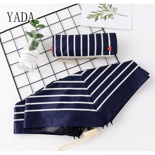 YADA Fashion INS Heart&Stripe Umbrellas Rainy Pocket Light 4 Folding Umbrella For Women Anti-UV Mini Manual Umbrella YS200022