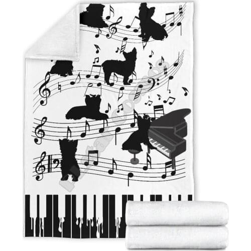 Music yorkshire dog fleece blanket 3D printed Wearable Blanket Adults/kids Fleece Blanket Sherpa Blanket 02