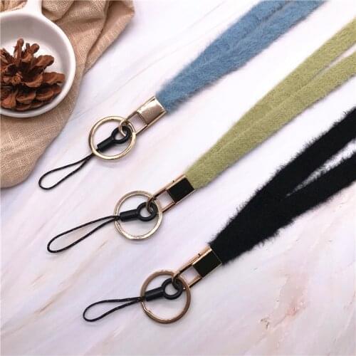 Macaroon Color Soft comfortable fluff Hanging Lanyard Wrist Rope Phones Camera USB Holder ID Pass Card Name Badge Holder keycord