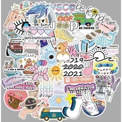 50pcs Cartoon Vsco Girls Simple Fresh Sticker For WaterBottle Suitcase Decals Skateboarding Motorcycle Children Gift Stickers
