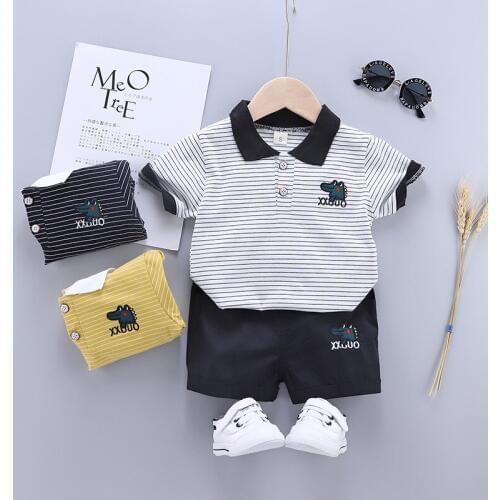 Boys Clothes Shirt + Casual Shorts 2Pcs Striped Crocodile Children New Short Sleeve Cotton Fashion Summer Wear For 6M-5T Kids