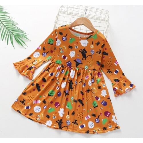 Autumn Baby Gilrs Casual Dresses Toddler Kids Baby Girls Halloween Cartoon Printed Princess Dress Clothes Child Outfits New