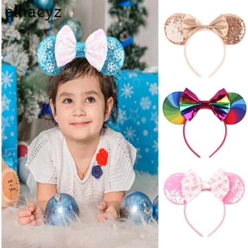 Popular 3.5'' Sequins Mouse Ears Headband Glitter Hair Bows For Girls Kids Festival Hair Accessories Women Party Hairband Chic