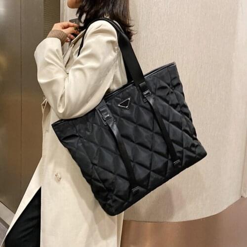 Big Thread Casual Handbag for Women Brand Designer Ladies Square Large Tote Lattice Solid Color Shoulder Bag Female Bags Daily