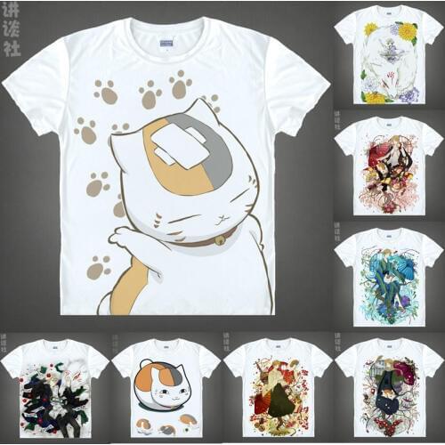 Coolprint Anime Shirt Natsumes Book of Friends T-Shirts Short Sleeve Takashi Natsume Madara Nyanko-sensei Cosplay Hentai Shirts