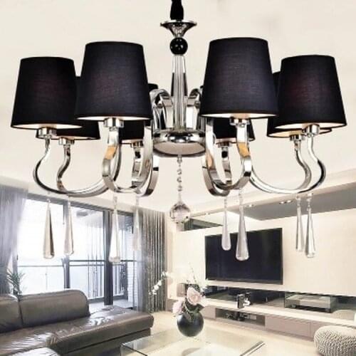 Modern Chandelier Black Fabric Lampshade Chandelier Modern Lighting Living Room Light High Quality Metal Paint