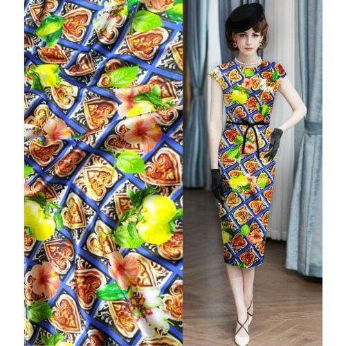 Telas Love peach Flowers block printing fabric Brand Stretch Satin Silk Fabric 97% Mulberry Silk Cloth Hot Sale Cheongsam tissu