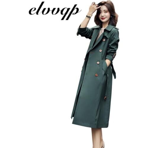 High Quality New Autumn Long Women Trench Coat Double Breasted Belted Storm Flaps Khaki Dress Loose Coat Lady Outerwear Fashion
