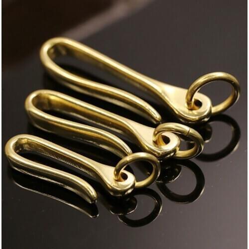 1pcs Solid Brass Belt U Hook Keychain Key Ring Wallet Fob Clip Retro Vintage Fish Hook With O Ring 3 Sizes Available