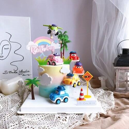 6PC/set Cartoon Return Car Aircraft Decoration Transportation Cake Topper for Boys kids Birthday Party Baking Supplies Gifts