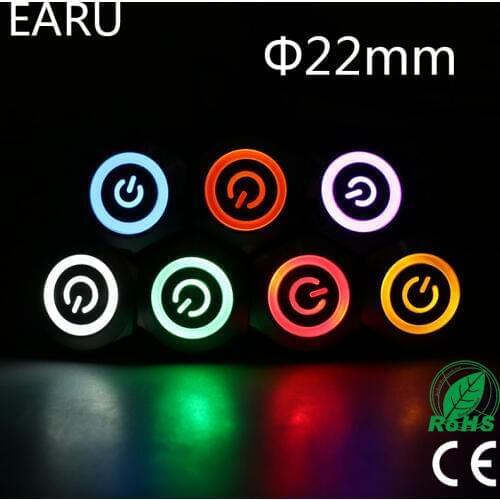 22mm Waterproof Momentary Stainless Steel Metal Lamp LED Light Horn PC Power Push Button Switch Car Auto Engine Start 5V 12V 24V