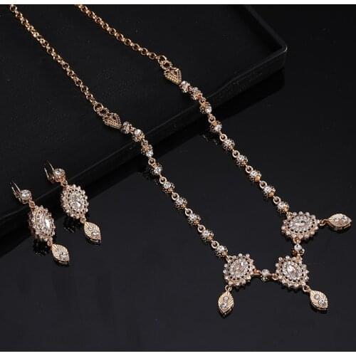 Arabic Handmade Jewelry with Crystals Wedding Hair Accessories Women Gold Headpiece Jewelry Set Head Chain And Earrings
