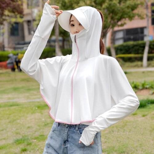 Sun Protection Clothing Knitted Zipper Women Open Front Hooded Coat for Outdoor