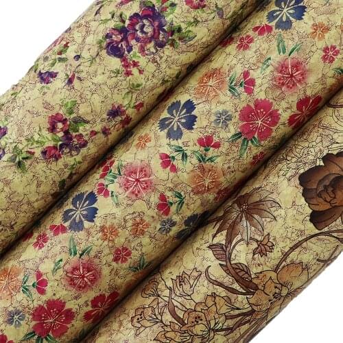 30x134cm Roll Thin Cork With Flower Faux Synthetic Leather Fabric For Bags Home Decoration Craft DIY BH440