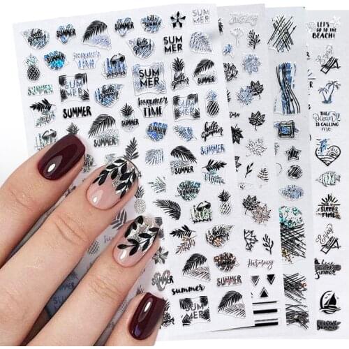 3D Stickers for Nails Design Laser Simple Lines Leaves Geometry Nail Wraps Sticker Art Decorations Transfer Decals