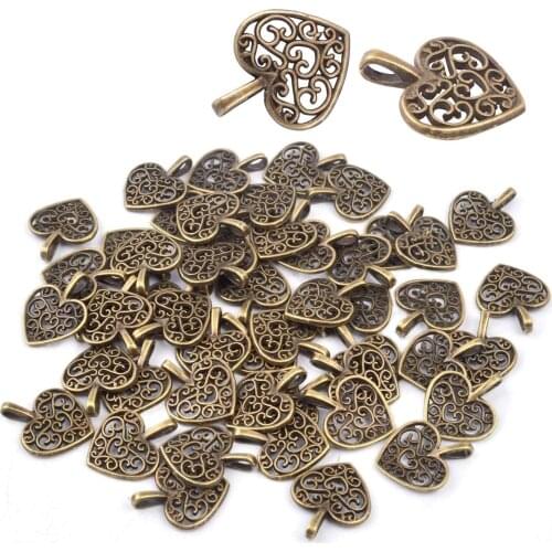 Pack of 50 Bronze Beads DIY Heart Charms Pendants Bracelet Necklace Jewelry Making Accessory