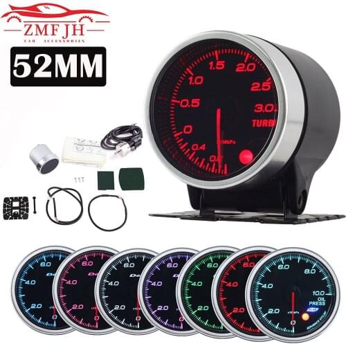 7Color LED Display Backlight Car Auto Turbo Gauge 52MM Smoke Lens 3Bar Turbo Gauge Turbo Boost Meter With Electronic Sensor