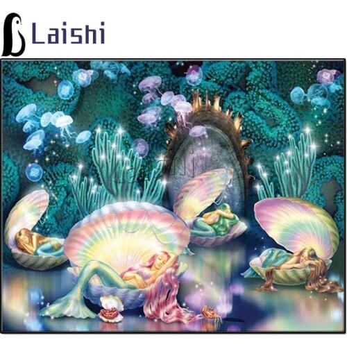 5D Diy Diamond Painting Fairy tale world, shells, pearl mermaid, deep sea scenery Full Drills Rhinestone Pictures Art Decor Gift