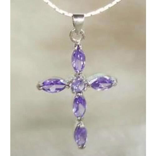 FREE SHIPPING Hot sale new Style Charming Purple Crystal Cross Pendant Necklace 18"