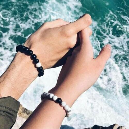 Handmade Couple Bracelets Fashion 8mm Natural Volcanic Stone Howlite Beads Set Bracelets Men or Women Summer Jewelry Dropship