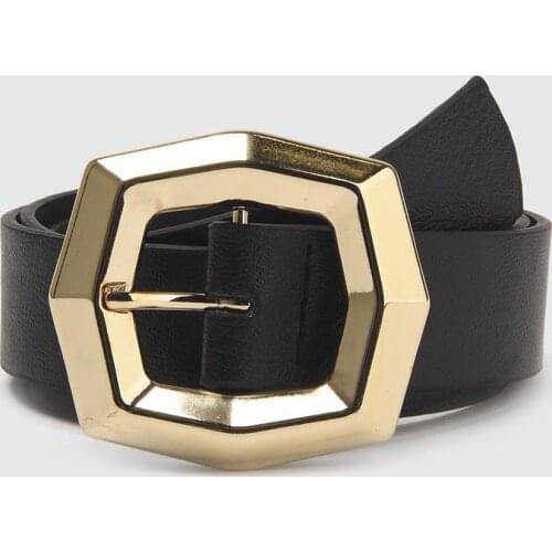 Black Leather Look Buckled Belt TWOSS21KE0066