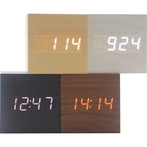 Digital Wooden Portable Bluetooth Alarm Clock Wireless Charging Function Digital Alarm Clock Voice Control Home Decor DF50AC