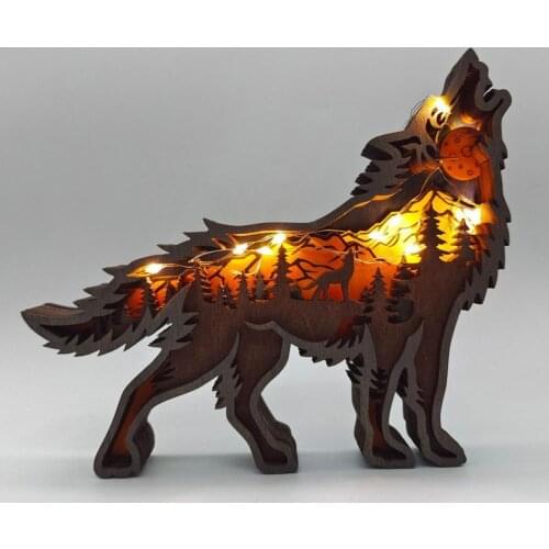 Wolf Ornament Hollow Design Decorative Creative Christmas Animal Wooden Craft Home Decor Figurines Home Decoration