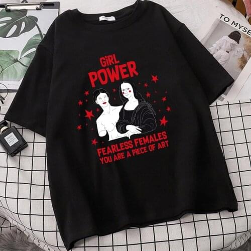 Harajuku Aesthetic Tshirt Women Mona Lisa Spoof Personality Oil Painting Tops Female T-shirt Vintage 90s Cartoon Korean Clothes