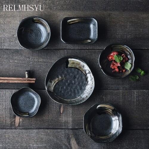 2PCS RELMHSYU Japanese Style Retro Ceramic Seasoning Snack Dish Hot Pot Vinegar Soy Sauce Dish Tableware