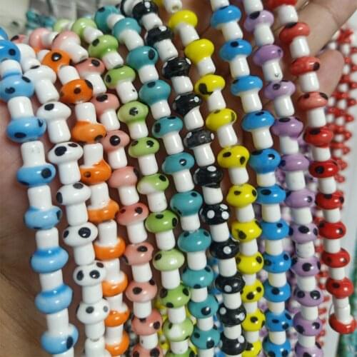 20pcs Mushroom Ceramic Beads DIY Loose Spacer 10x12mm Ceramics Bead For Jewelry Making Red/Yellow/Purple/Green/Blue/White Color