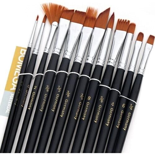 12pc Watercolors Brush Acrylic Oil Art Craft Aquarelle Paint Wooden Handle Pen Nail Artist Short Miniature Detail Painting Brush