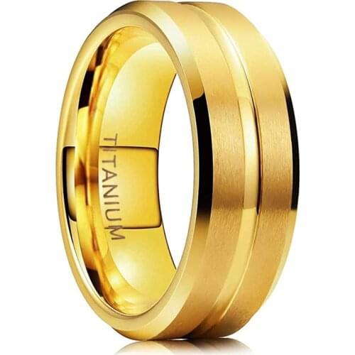 Tigrade Unisex Titanium Ring 6mm 8mm Luxury Wedding Band Gold Color Comfort Fit Matte for Men Women