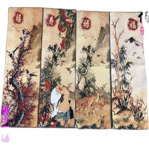 Collection of ancient religious Thangka embroidery four screen Nepal portrait brocade painting silk blessing longevity happy han