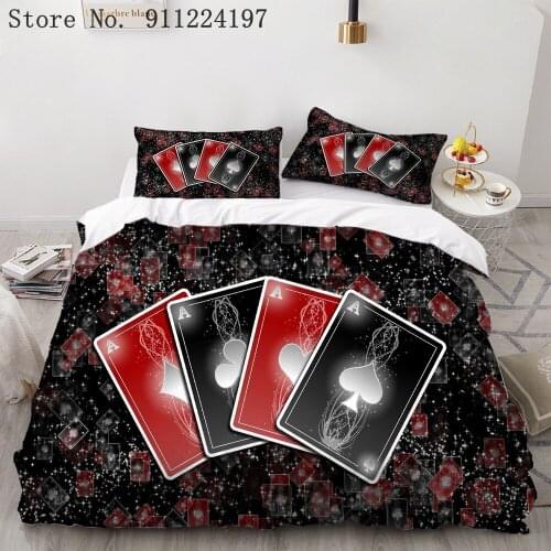 3D Poker Card Printing Duvet Cover Pillowcase Red Black Bedding Set 2/3pcs Comforter Single Double King Queen Size Home Textiles