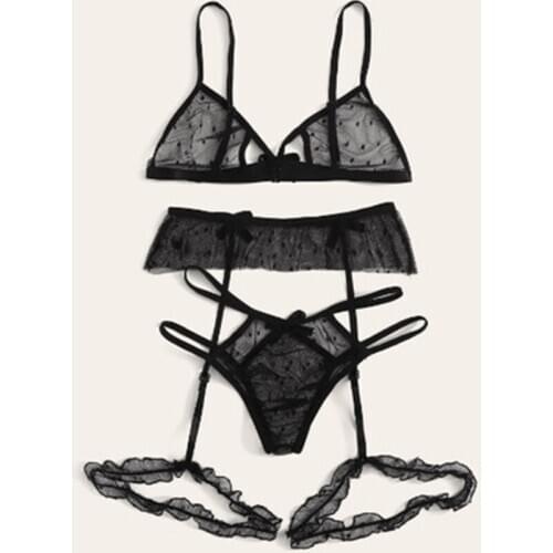 Lingerie Sexy Bra Set Womens Lace Sling Bra Bandage Thong Garter Sleepwear Sexy Black Underwear Lingerie Sets