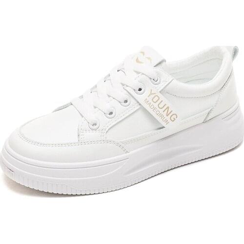 Fashion Womens Vulcanize Shoes 2021 Spring Autumn Casual Classic Solid Color PU Leather Flat heel Woman White Shoes Sneakers