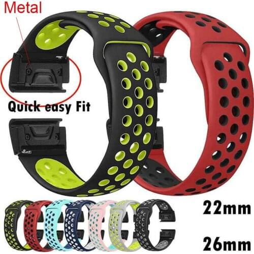 Metal Easy Fit Strap For Garmin Fenix 6X 6 6S Pro 5X 5 5Plus 3HR Forerunner 935 Silicone Breathabl Band Quick Release Wirstband