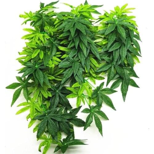 Simulation Green Hanging Leaves for Aquarium Fish Tank Reptile Feeder Box Decor Hanging Silk Terrarium Decoration