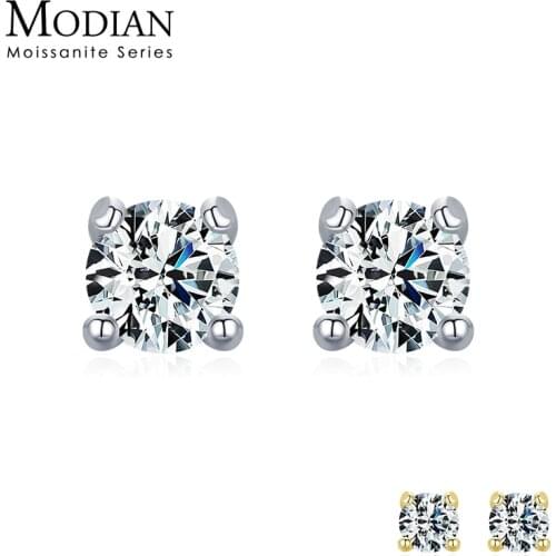 Modian Moissanite Gemstone Clear D Color 925 Sterling Silver Small Tiny Dazzling Stud Earrings For Women Wedding Fine Jewelry